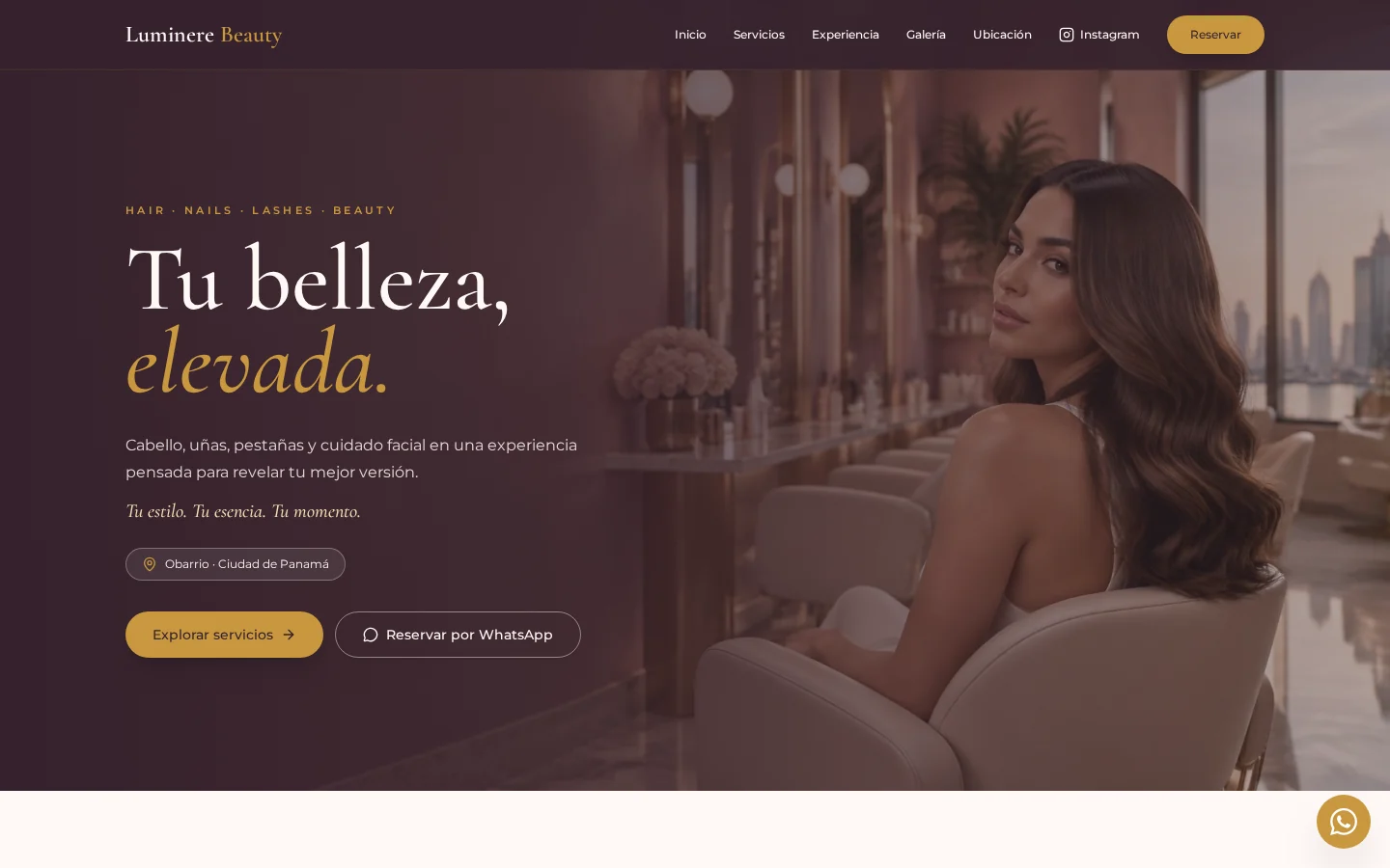 Vista de escritorio del proyecto Salón de Belleza